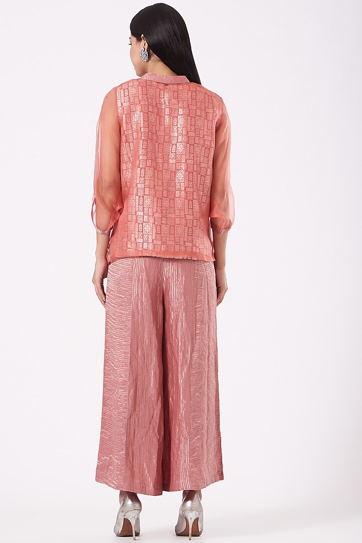 Wood Pink Printed Textured Jacket Set by Bodhi Tree by Deepika and Neha at Pernia's Pop Up Shop