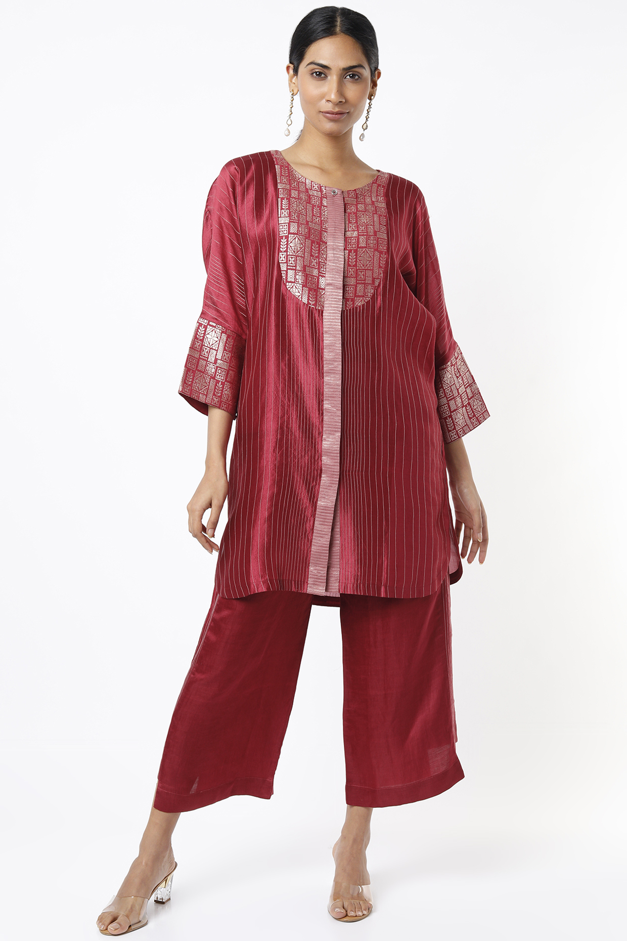 Red Textured Silk Jacket set by Bodhi Tree by Deepika and Neha at Pernia's Pop Up Shop