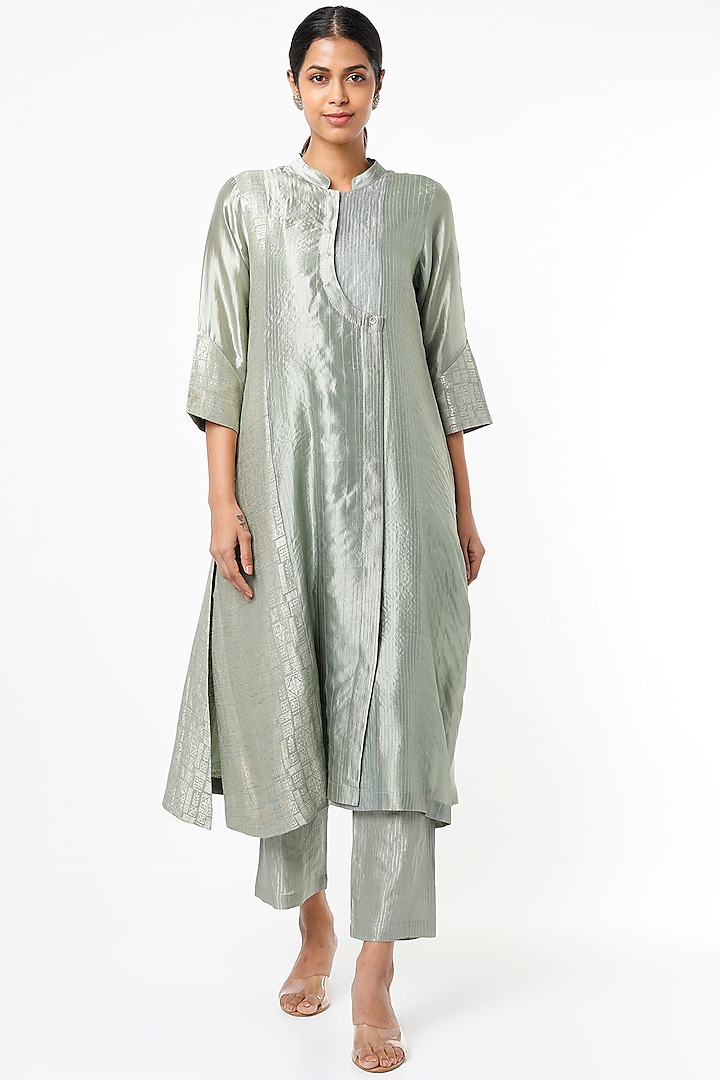 Mint Kurta Set With Zari Work by BODHI TREE BY DEEPIKA AND NEHA