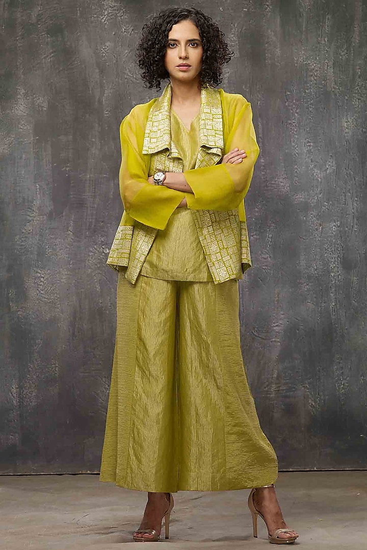 Acid Yellow Floral Jacket Set by Bodhi Tree