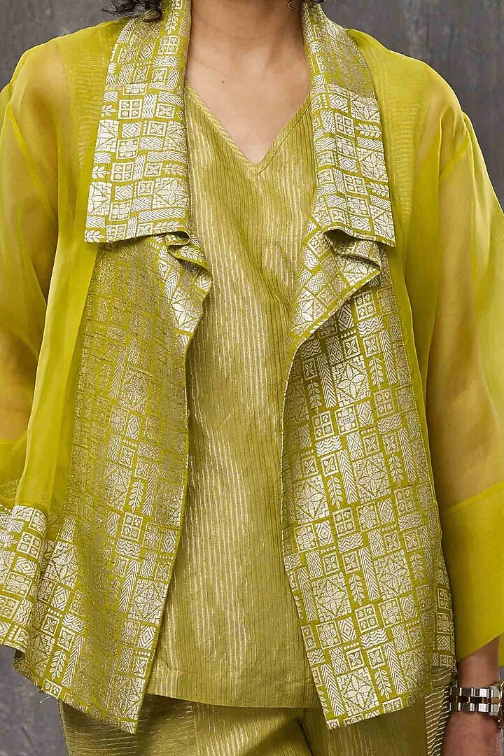 Acid Yellow Floral Jacket Set by Bodhi Tree by Deepika and Neha at Pernia's Pop Up Shop