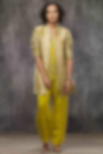 Acid Yellow Brocade Pant Set by Bodhi Tree