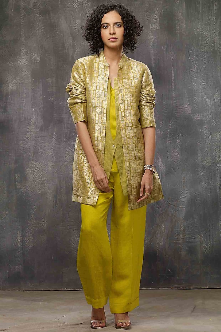 Acid Yellow Brocade Pant Set by Bodhi Tree by Deepika and Neha at Pernia's Pop Up Shop