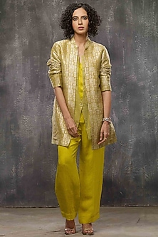 Acid Yellow Brocade Pant Set by BODHI TREE BY DEEPIKA AND NEHA-STUNNING BROCADES