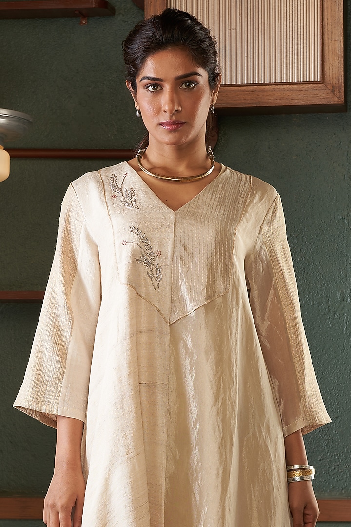 Beige Silk A-line Kaftan by Bodhi Tree by Deepika and Neha at Pernia's Pop Up Shop