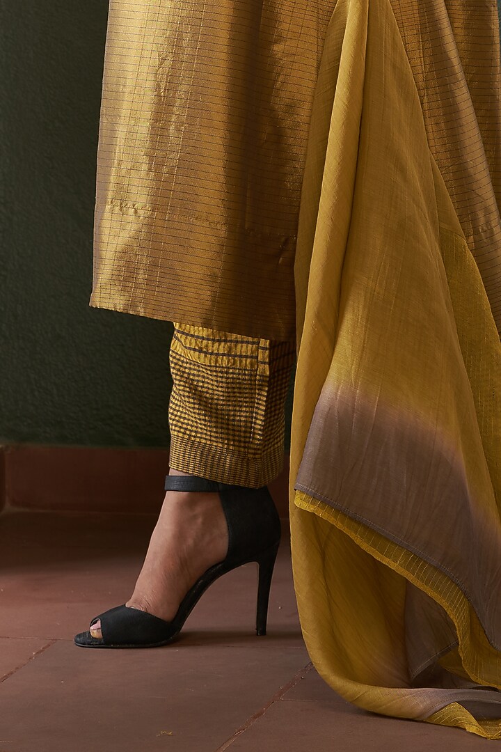 Mustard Silk A-line Kurta Set by Bodhi Tree by Deepika and Neha at Pernia's Pop Up Shop