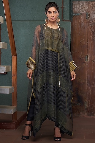 Black Silk Kaftan Set by Bodhi Tree by Deepika and Neha