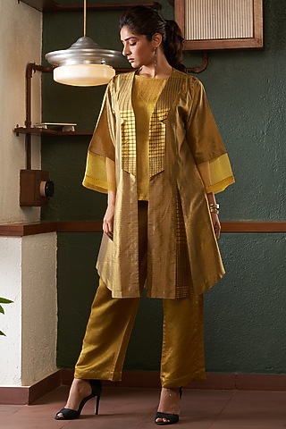 Mustard Silk Jacket Set by Bodhi Tree by Deepika and Neha