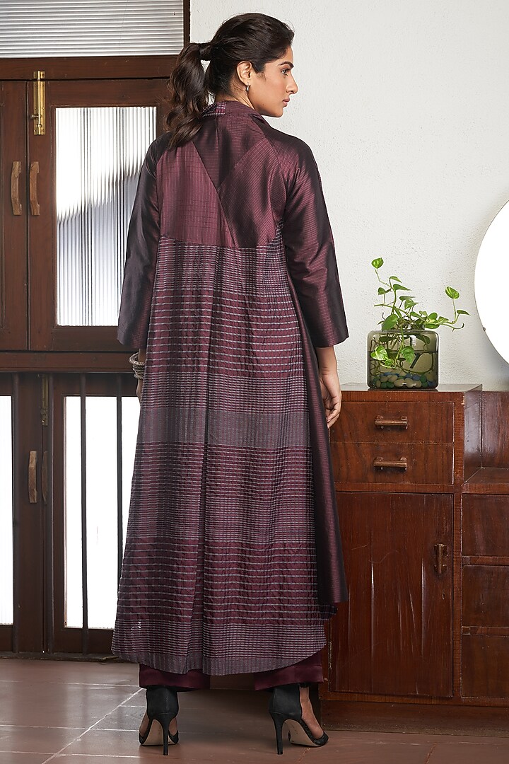 Wine Silk Flared Jacket Set by Bodhi Tree by Deepika and Neha at Pernia's Pop Up Shop