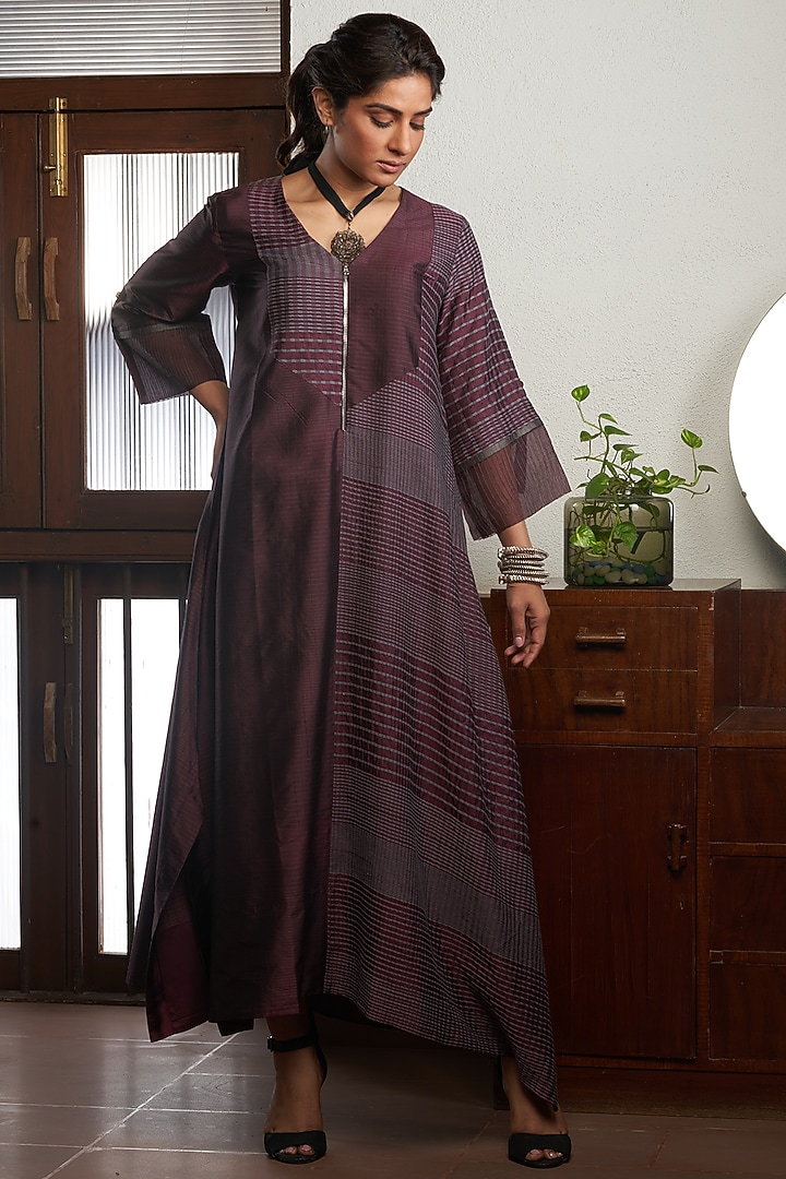 Wine Silk Color-Blocked Tunic by Bodhi Tree by Deepika and Neha at Pernia's Pop Up Shop