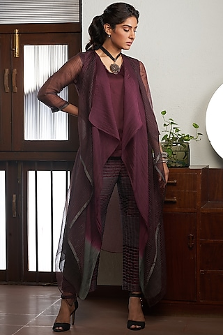 Wine Silk Jacket Set by Bodhi Tree by Deepika and Neha