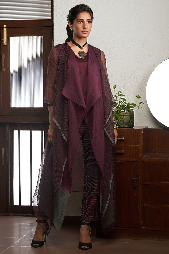 Wine Silk Jacket Set by Bodhi Tree by Deepika and Neha at Pernia's Pop Up Shop