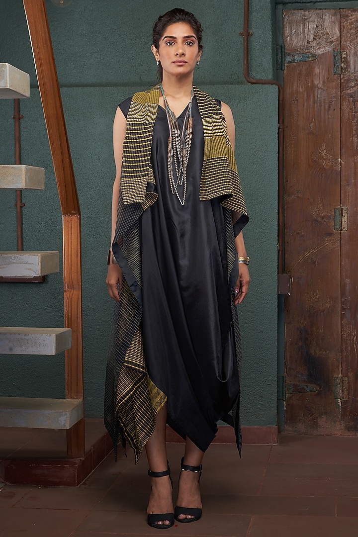 Black & Olive Silk Jacket Vacation Dress by Bodhi Tree by Deepika and Neha at Pernia's Pop Up Shop