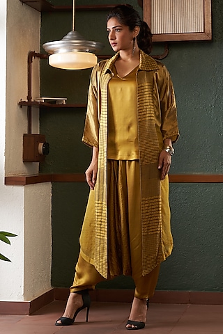 Mustard Silk & Tussar Jacket Set by Bodhi Tree by Deepika and Neha