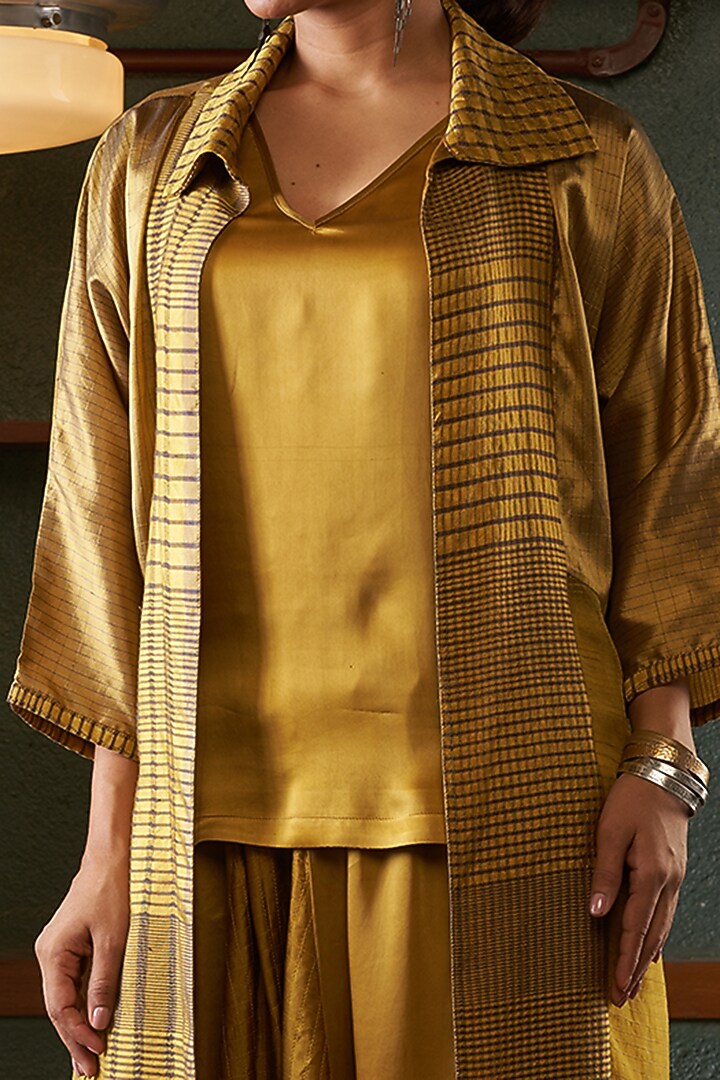 Mustard Silk & Tussar Jacket Set by Bodhi Tree by Deepika and Neha at Pernia's Pop Up Shop