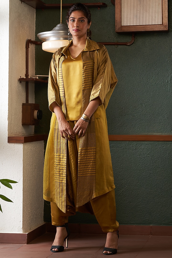 Mustard Silk & Tussar Jacket Set by Bodhi Tree by Deepika and Neha at Pernia's Pop Up Shop