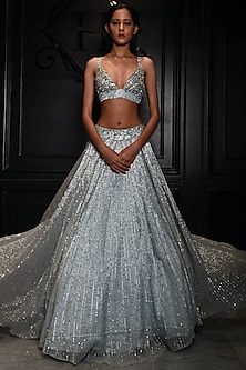Powder Blue Embroidered Lehenga Set by Bora Honey's-SEQUINS
