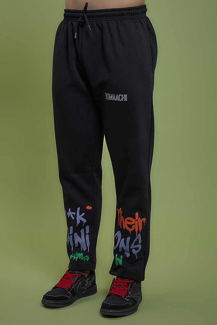 Black Cotton Printed Joggers by BOMAACHI at Pernia's Pop Up Shop