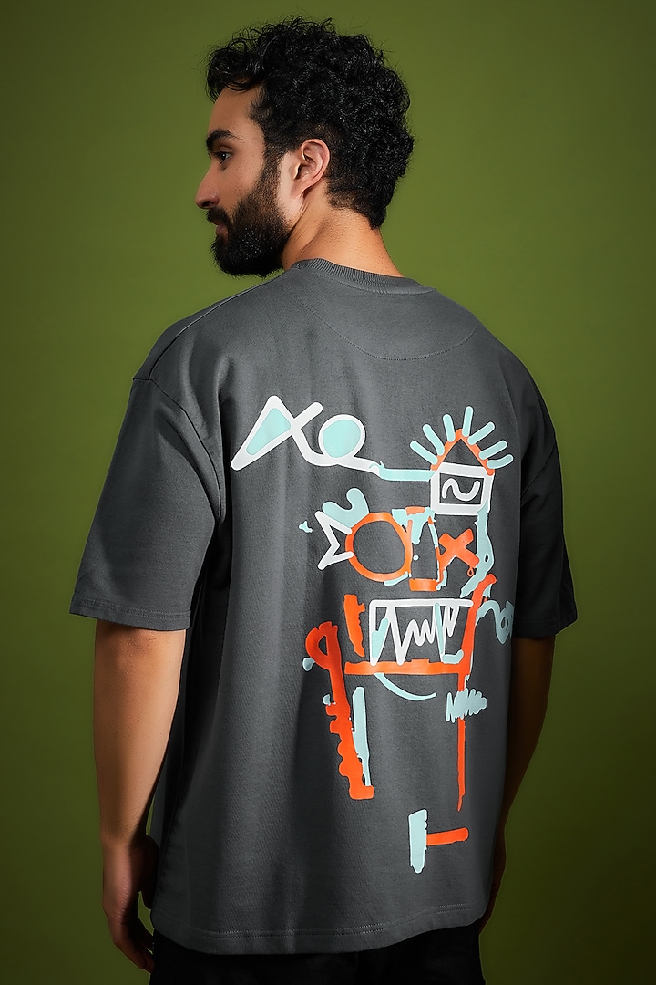 Washed Grey Cotton Printed T-Shirt by BOMAACHI at Pernia's Pop Up Shop