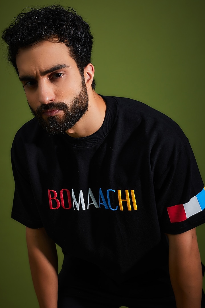 Black Cotton Printed T-Shirt by BOMAACHI at Pernia's Pop Up Shop