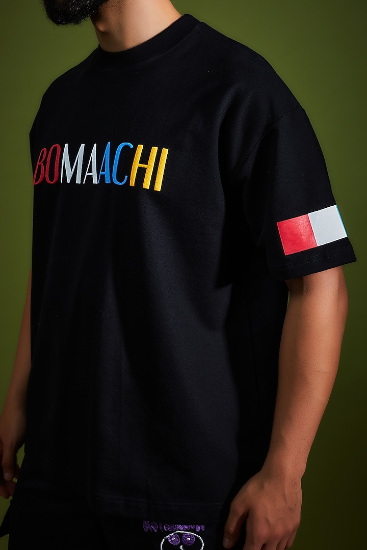 Black Cotton Printed T-Shirt by BOMAACHI at Pernia's Pop Up Shop