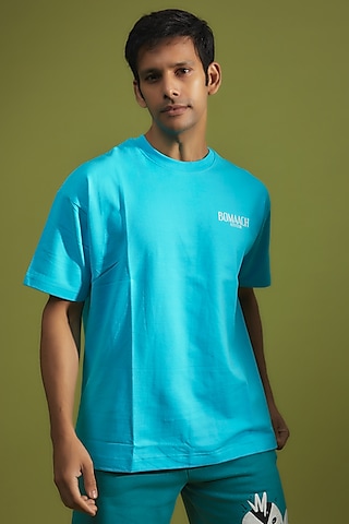 Blue Cotton Printed T-Shirt by BOMAACHI