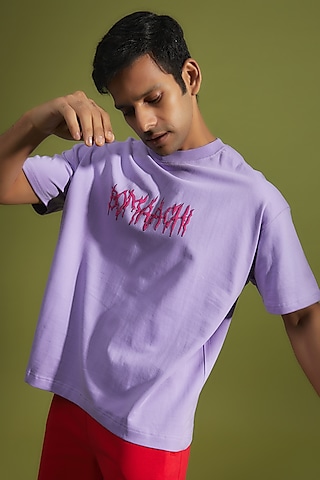 Lavender Cotton Printed T-Shirt by BOMAACHI