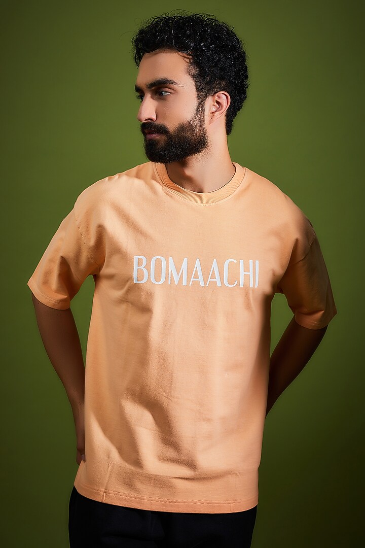 Washed Peach Cotton Printed T-Shirt by BOMAACHI at Pernia's Pop Up Shop