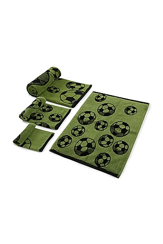Olive Green Cotton Jacquard Towels (Set of 4) by Bonheur