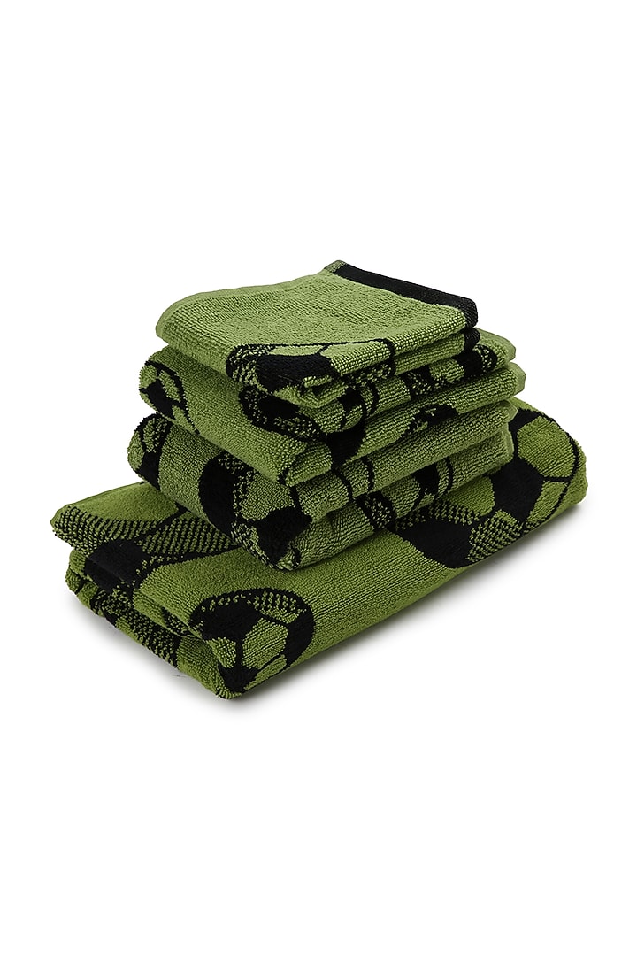 Olive Green Cotton Jacquard Towels (Set of 4) by Bonheur at Pernia's Pop Up Shop