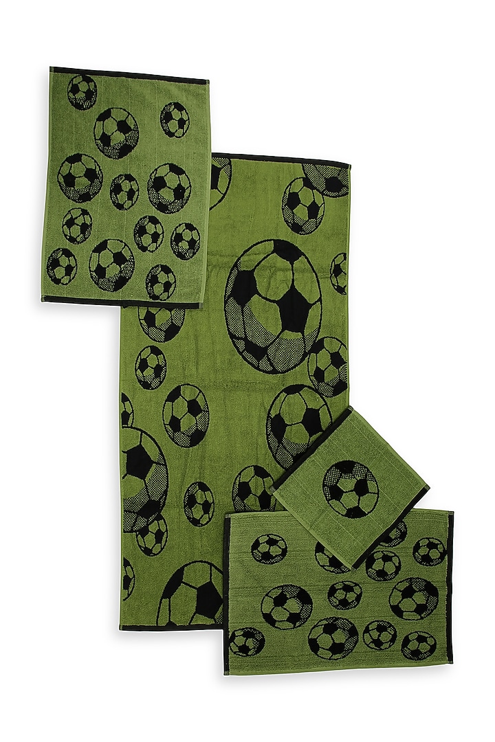 Olive Green Cotton Jacquard Towels (Set of 4) by Bonheur at Pernia's Pop Up Shop