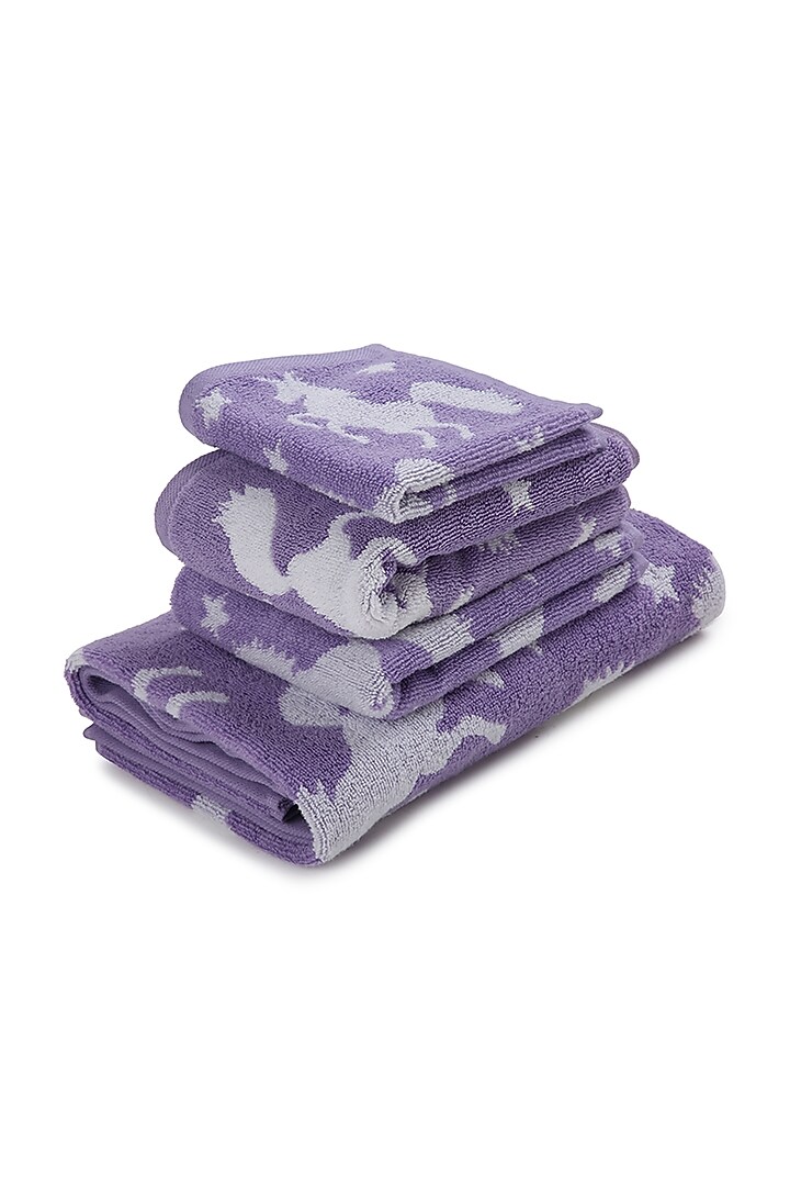 Purple Cotton Jacquard Towels (Set of 4) by Bonheur at Pernia's Pop Up Shop