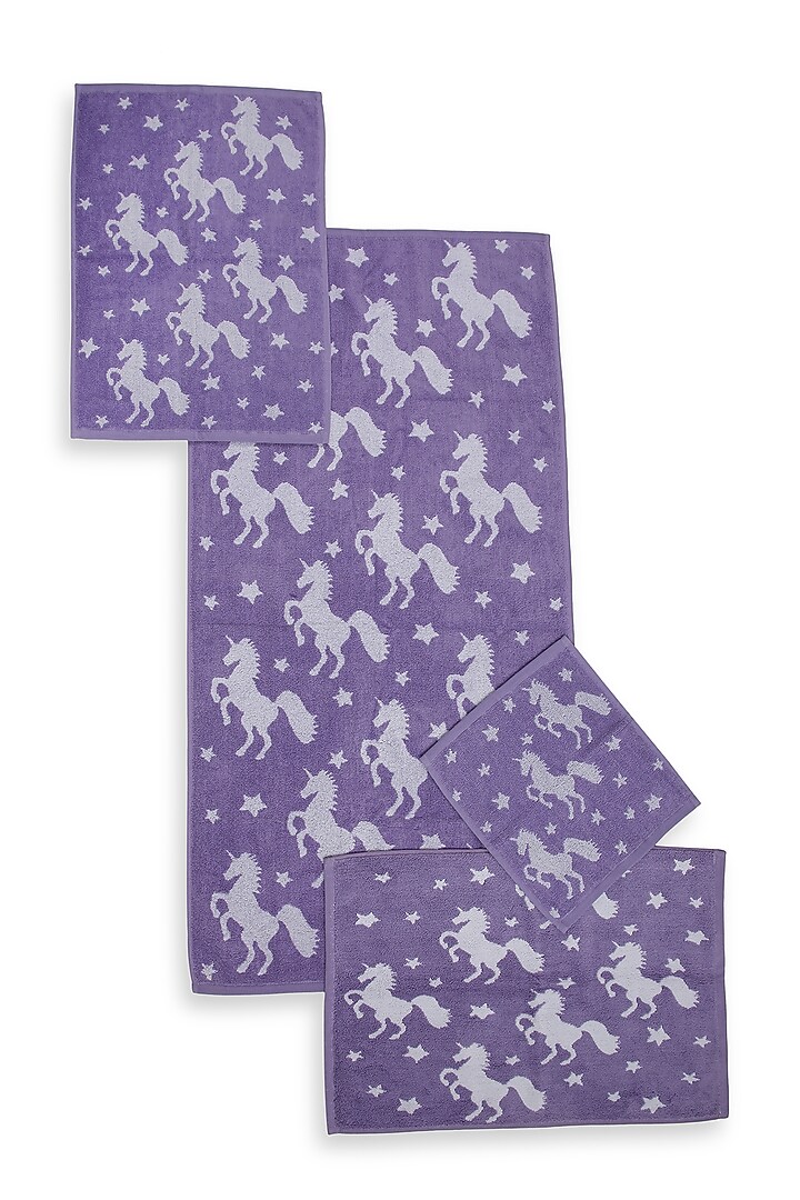 Purple Cotton Jacquard Towels (Set of 4) by Bonheur at Pernia's Pop Up Shop