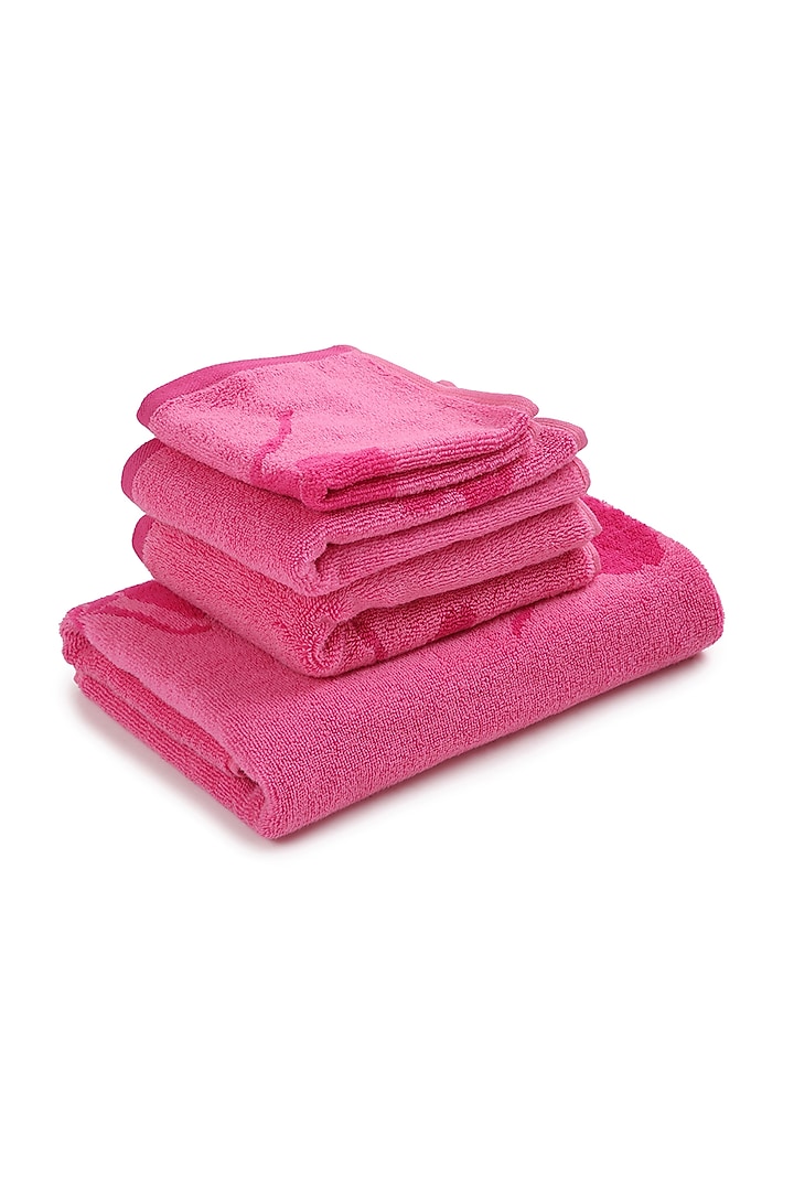 Pink Cotton Jacquard Towels (Set of 4) by Bonheur at Pernia's Pop Up Shop