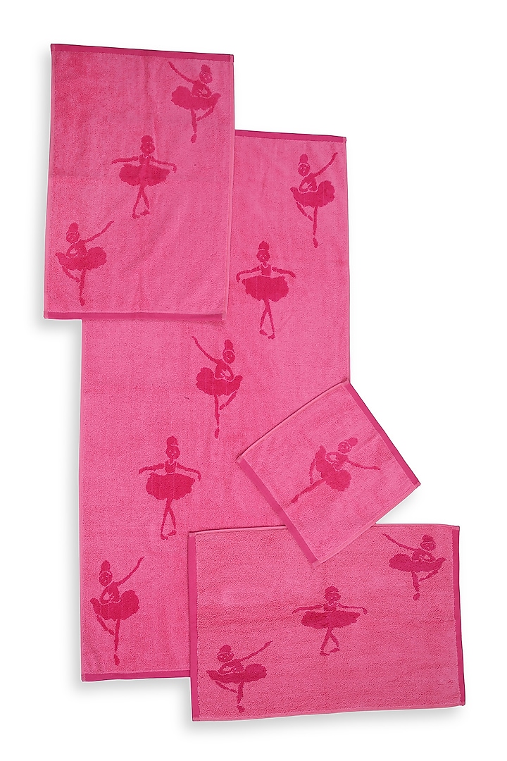 Pink Cotton Jacquard Towels (Set of 4) by Bonheur at Pernia's Pop Up Shop