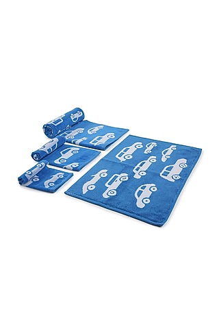 Cobalt Blue Cotton Jacquard Towels (Set of 4) by Bonheur