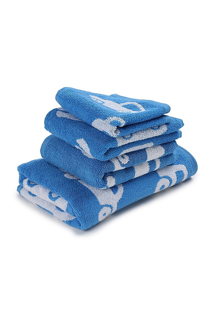 Cobalt Blue Cotton Jacquard Towels (Set of 4) by Bonheur at Pernia's Pop Up Shop