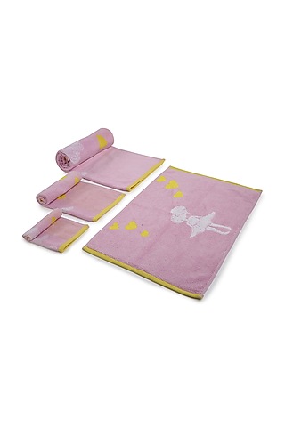 Purple Cotton Jacquard Towels (Set of 4) by Bonheur