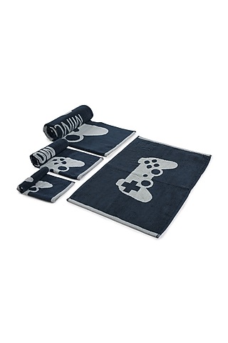 Midnight Blue Cotton Jacquard Towels (Set of 4) by Bonheur