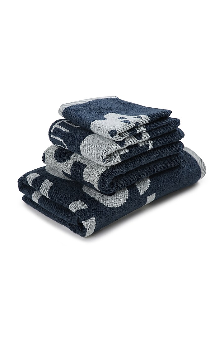 Midnight Blue Cotton Jacquard Towels (Set of 4) by Bonheur at Pernia's Pop Up Shop
