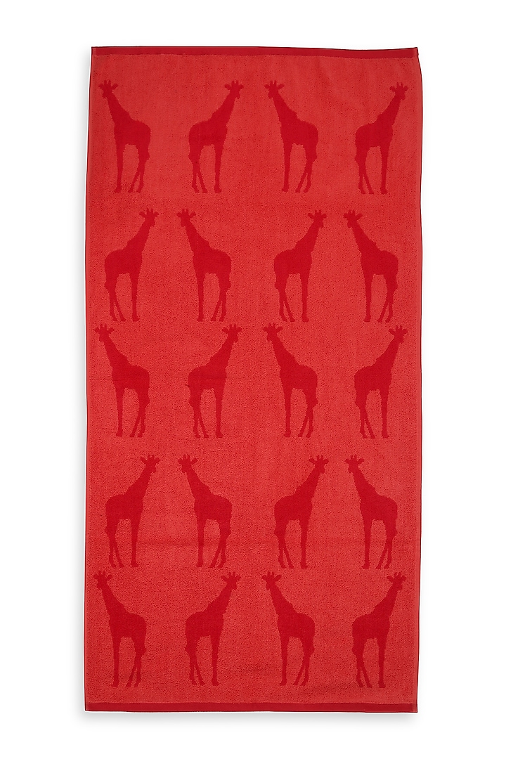 Red Cotton Jacquard Towel by Bonheur