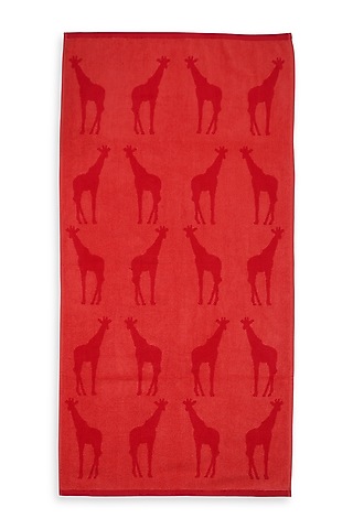 Red Cotton Jacquard Towel by Bonheur