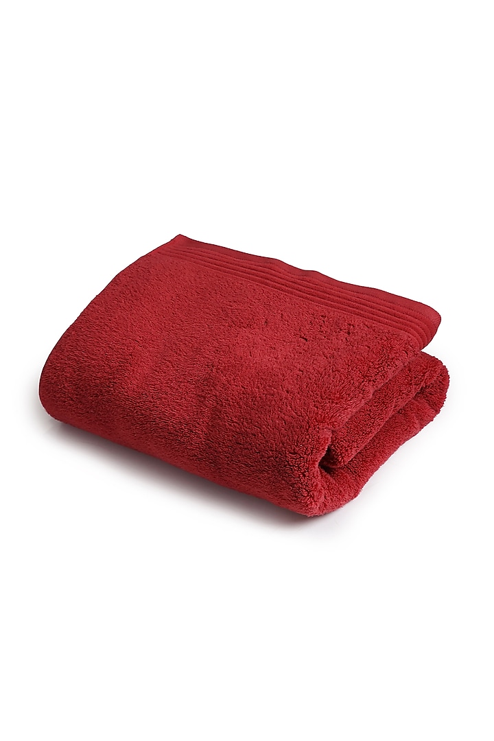Red Cotton Towel With Decorative Border by Bonheur