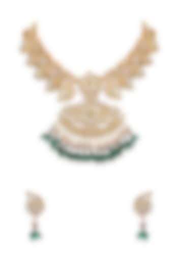 Gold Plated White Kundan Polki Necklace Set by Bombay Polki