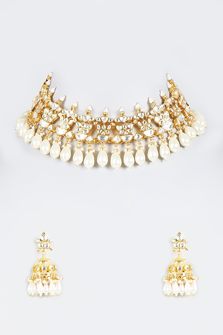Micro Gold Plated Kundan Polki Necklace Set by Bombay Polki at Pernia's Pop Up Shop