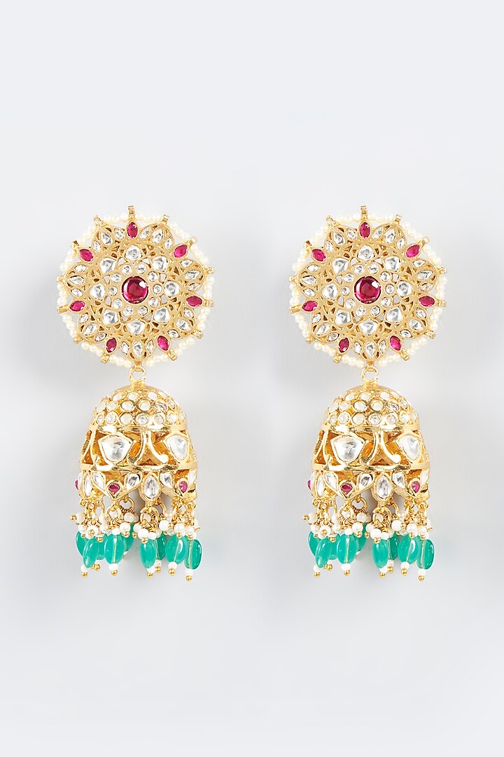 Micro Gold Plated Kundan Polki Dangler Earrings by Bombay Polki