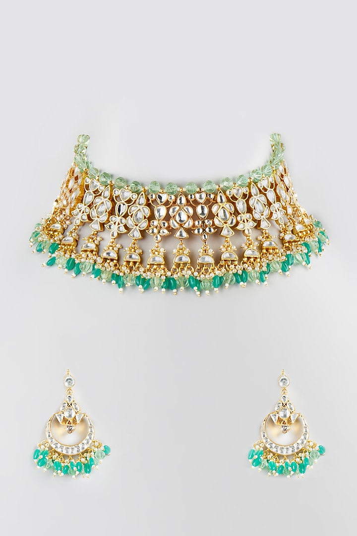 Micro Gold Plated Turquoise Semi-Precious Beaded Necklace Set by Bombay Polki