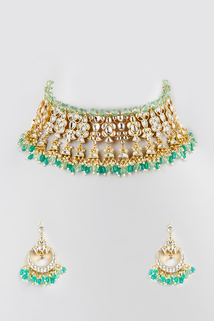 Micro Gold Plated Turquoise Semi-Precious Beaded Necklace Set by Bombay Polki at Pernia's Pop Up Shop