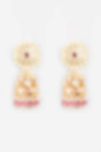 Micro Gold Plated Pink Semi-Precious Beaded Dangler Earrings by Bombay Polki