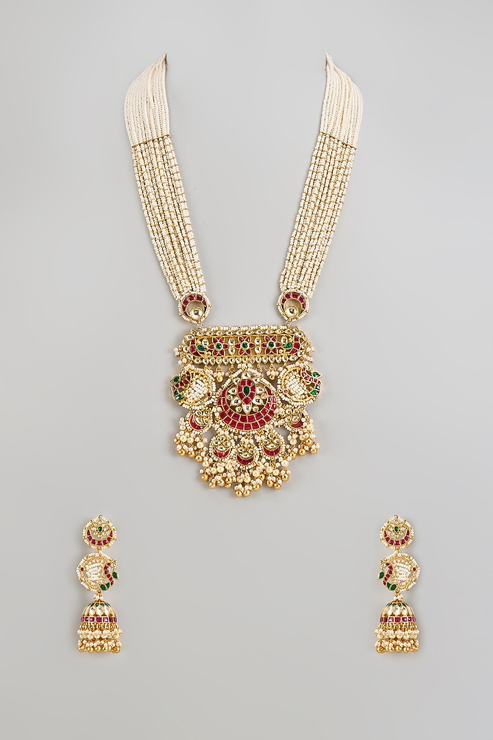 Pendant Jadtar Long Set Jadtar Gold Set Gold Finish Kundan Polki